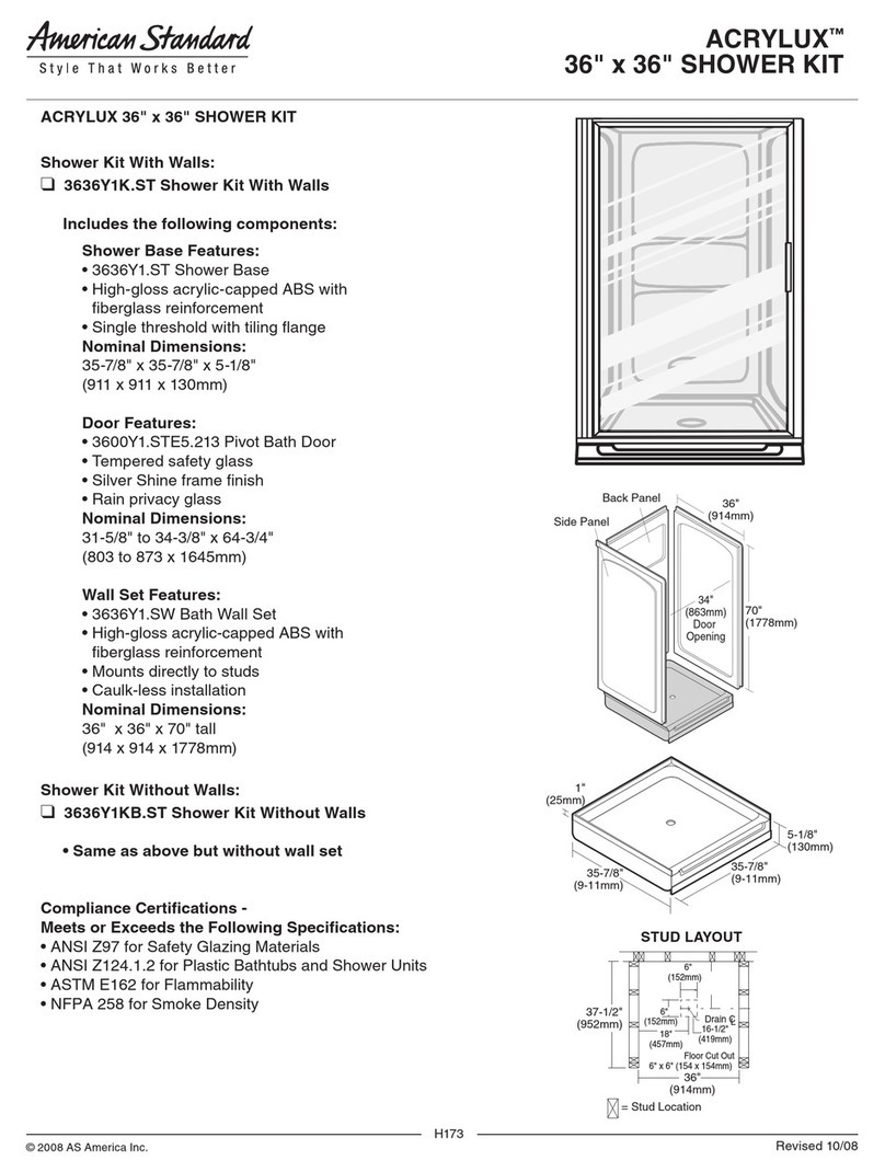 American Standard Acrylux 36" x 36" Shower Kit 3636Y1K.ST Specification sheet American Standard Acrylux 36" x 36" Shower Kit 3636Y1K.ST Specification sheet