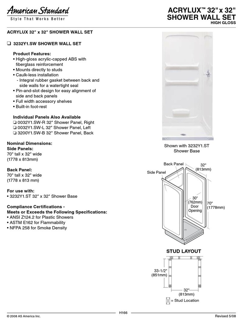 American Standard Acrylux 32"x 32" Shower Wall Set 3232Y1.SW Specification sheet American Standard Acrylux 32"x 32" Shower Wall Set 3232Y1.SW Specification sheet