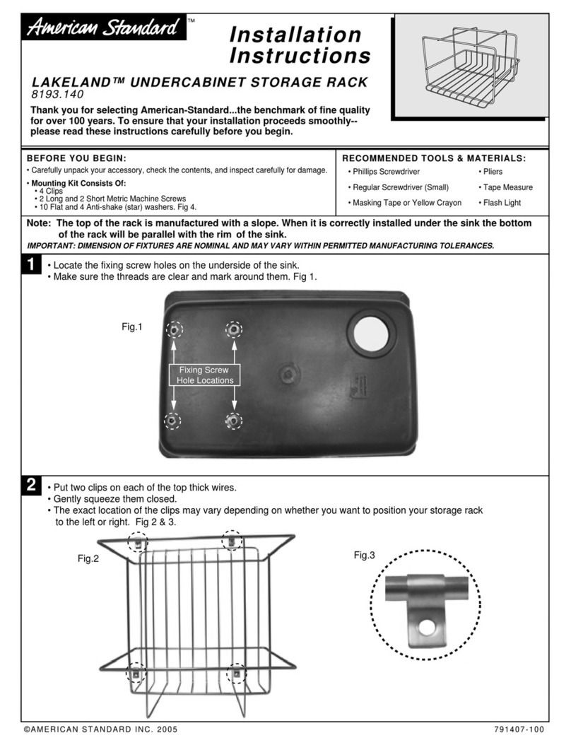 American Standard Lakeland Undercabinet Storage Rack 8193.140 installation instructions American Standard Lakeland Undercabinet Storage Rack 8193.140 installation instructions