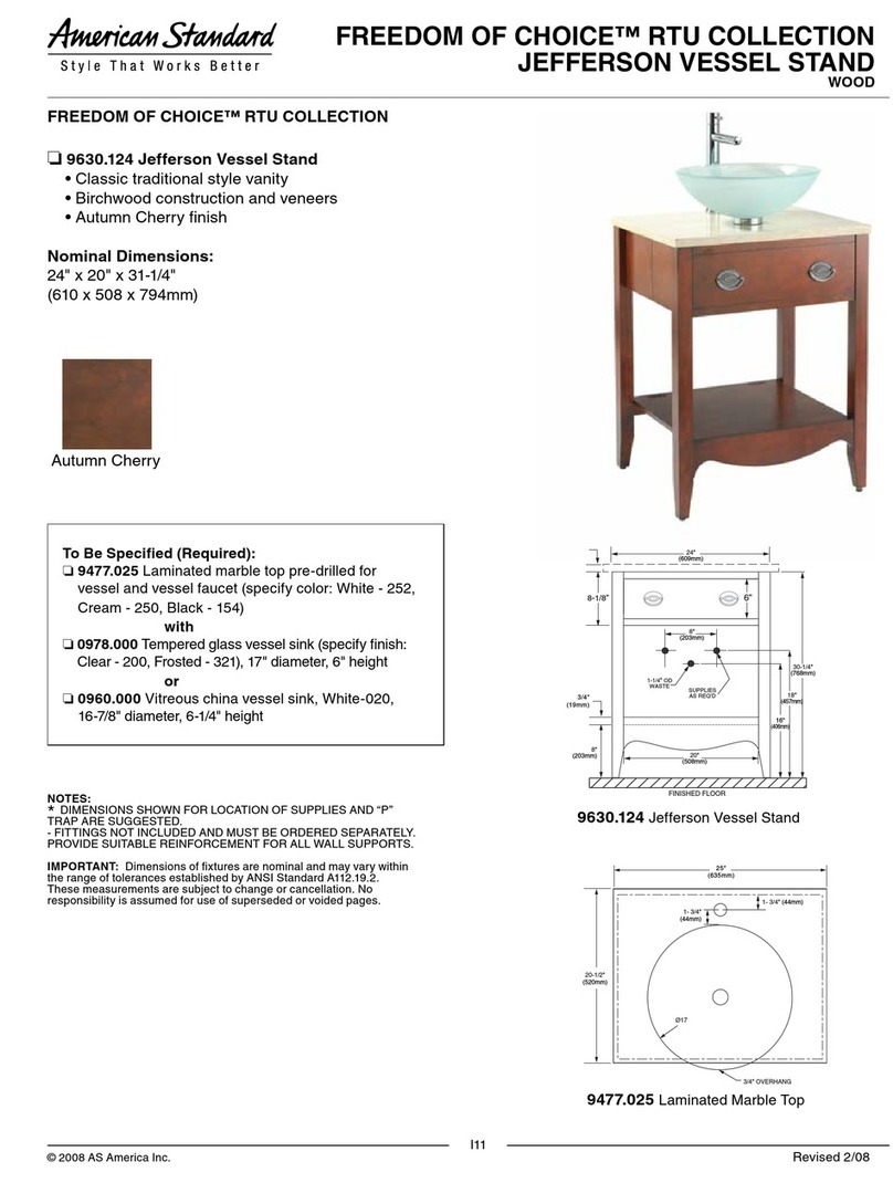 American Standard Jefferson Vessel Stand 9630.124 Specification sheet
