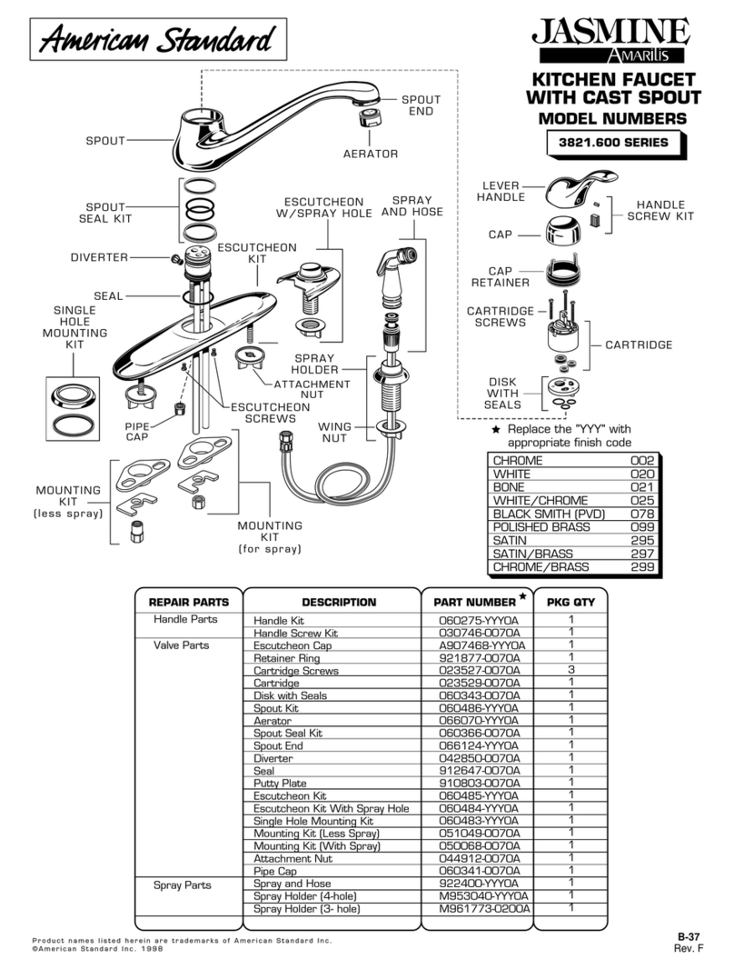 American Standard Jasmine Amarilis 3821.600 Series parts list