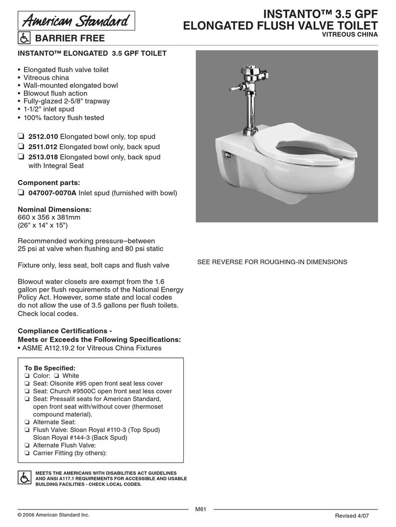 American Standard Instanto 3.5 GPF Elongated Flush Valve Toilet... Specification sheet