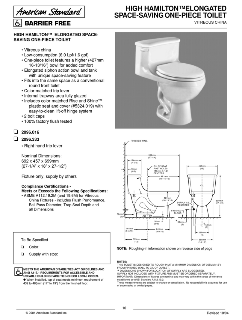American Standard High Hamilton Elongated Space-saving One-Piece Toilet... User manual