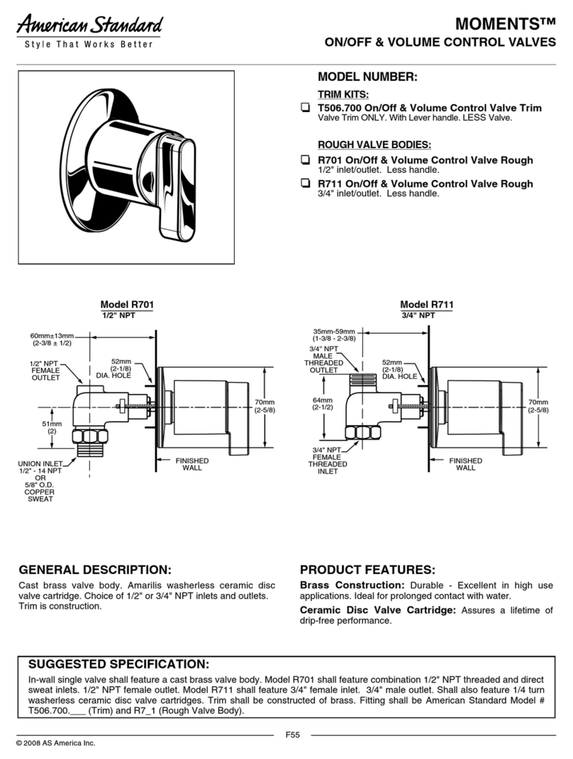 American Standard Moments On/Off & Volume Control Valves... Specification sheet