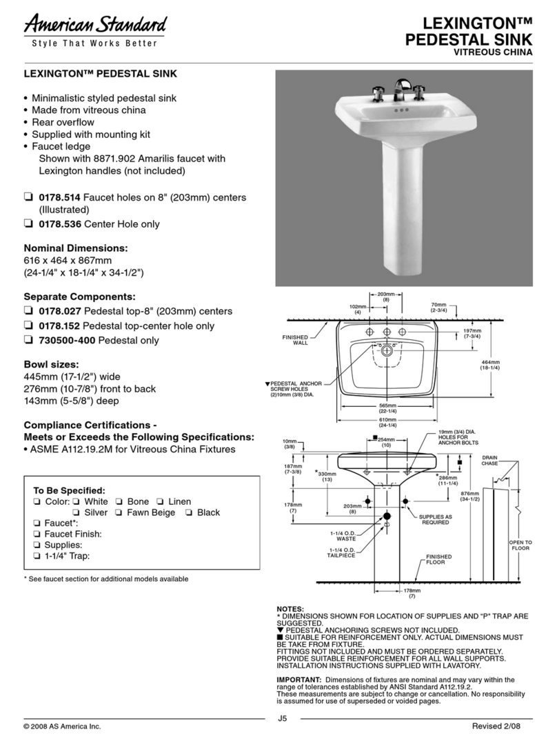American Standard Lexington 0178.027 Specification sheet American Standard Lexington 0178.027 Specification sheet
