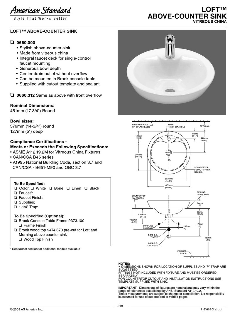 American Standard Loft 0660.000 Specification sheet American Standard Loft 0660.000 Specification sheet