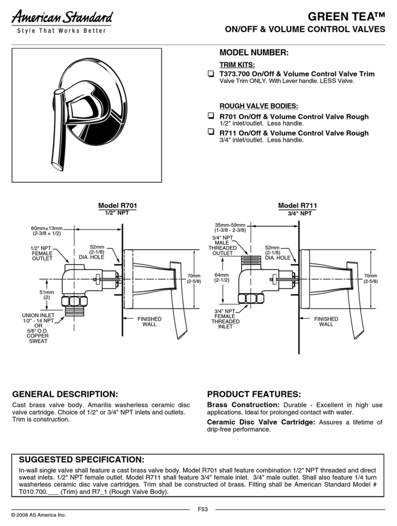 American Standard Green Tea On/Off & Volume Control Valves... Specification sheet American Standard Green Tea On/Off & Volume Control Valves... Specification sheet