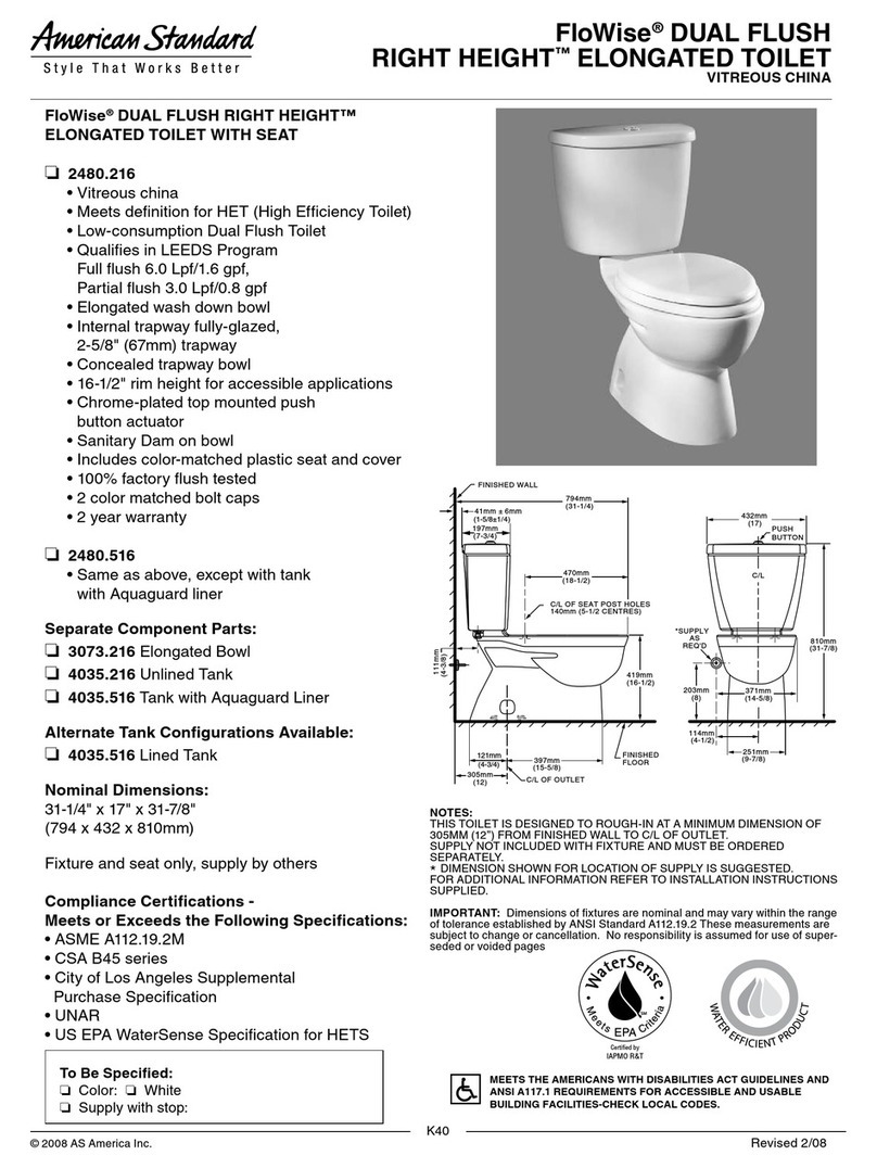 American Standard FloWise 3073.216 Specification sheet American Standard FloWise 3073.216 Specification sheet