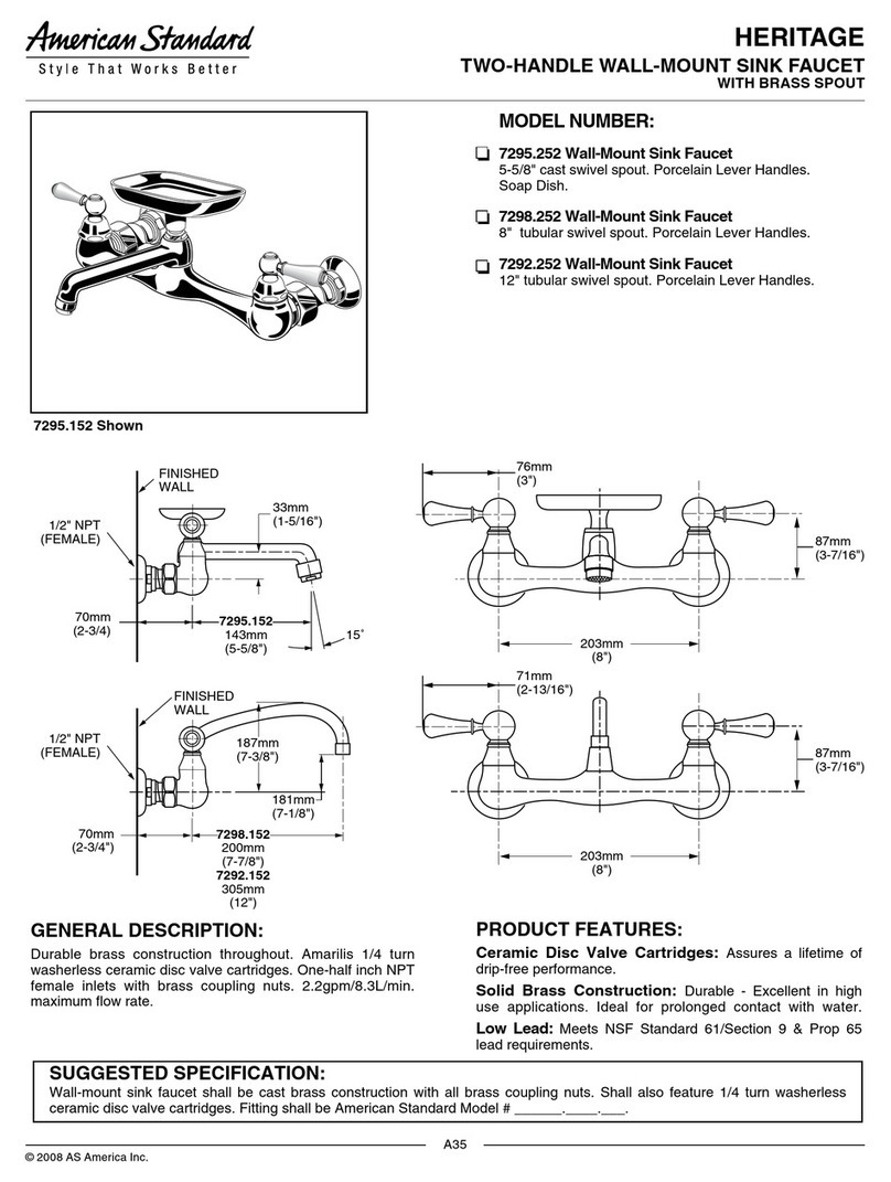 American Standard Heritage Two-Handle Wall-Mount Sink Faucet... Specification sheet American Standard Heritage Two-Handle Wall-Mount Sink Faucet... Specification sheet