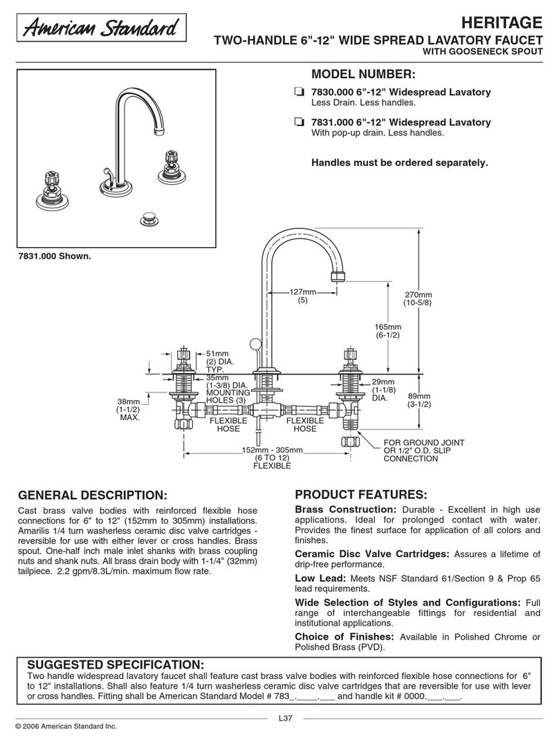 American Standard Heritage 7830.000 Specification sheet American Standard Heritage 7830.000 Specification sheet