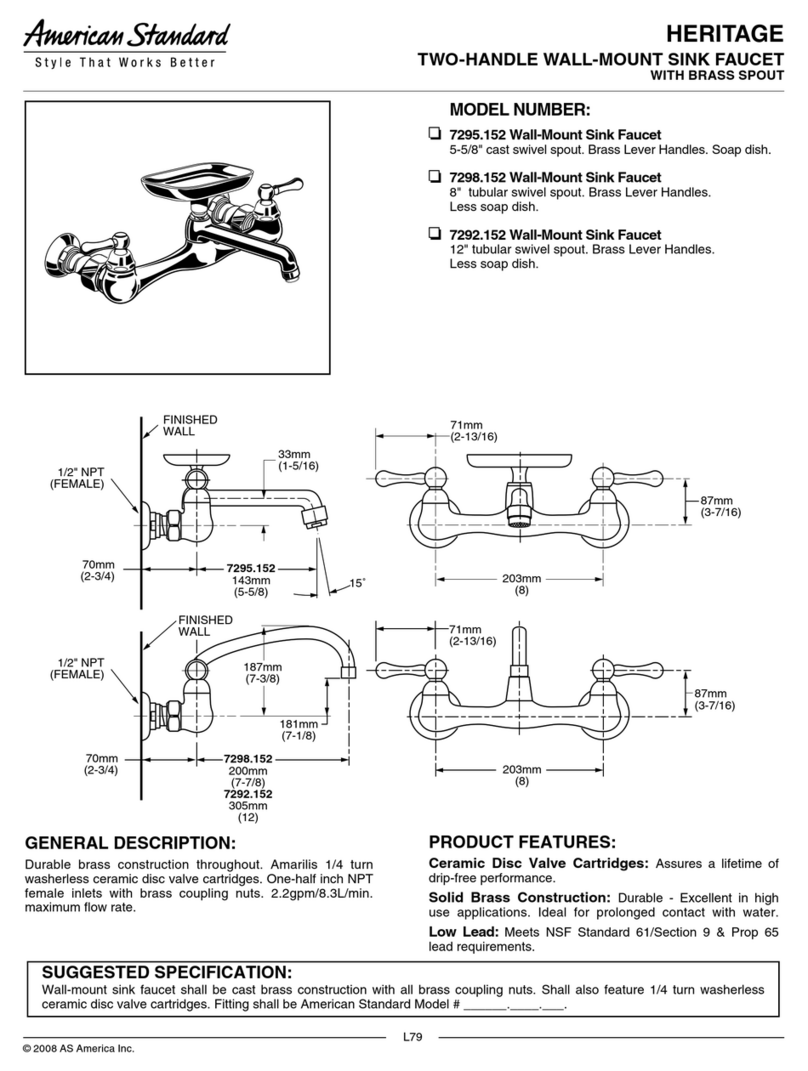 American Standard Heritage 7292.152 Specification sheet American Standard Heritage 7292.152 Specification sheet
