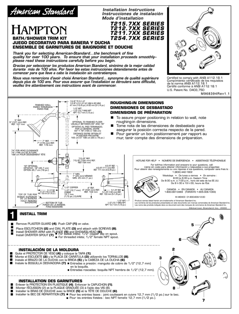 American Standard Hampton T211.7XX Series User manual