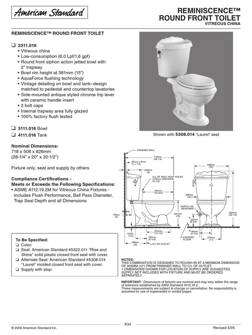 American Standard Reminiscence Round Front Toilet 3111.016 Specifications