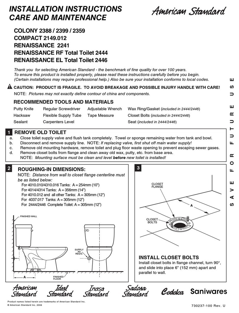 American Standard Renaissance RF Total Toilet 2444 installation instructions American Standard Renaissance RF Total Toilet 2444 installation instructions