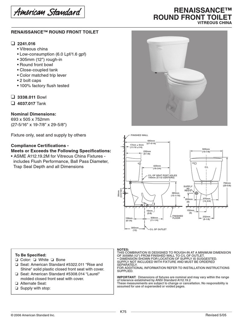 American Standard Renaissance 2241.016 Specifications
