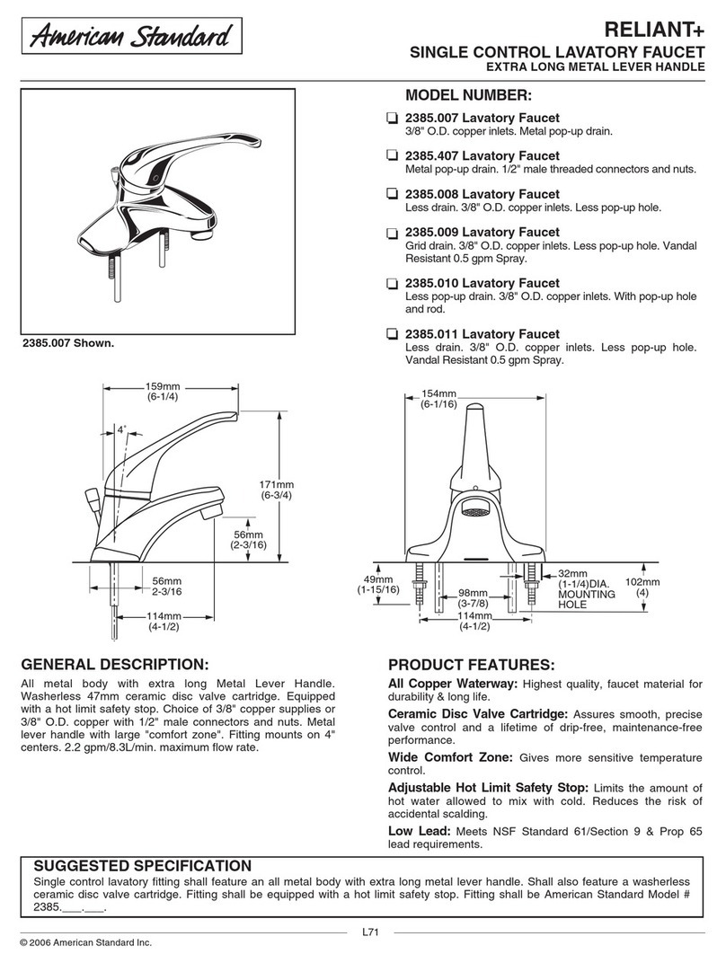 American Standard Reliant+ 2385.007 Specifications American Standard Reliant+ 2385.007 Specifications