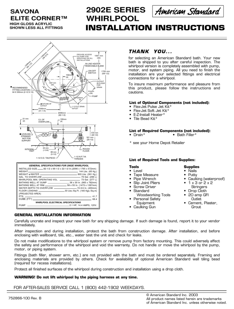 American Standard Savona Elite Corner Whirlpool 2902E installation instructions American Standard Savona Elite Corner Whirlpool 2902E installation instructions
