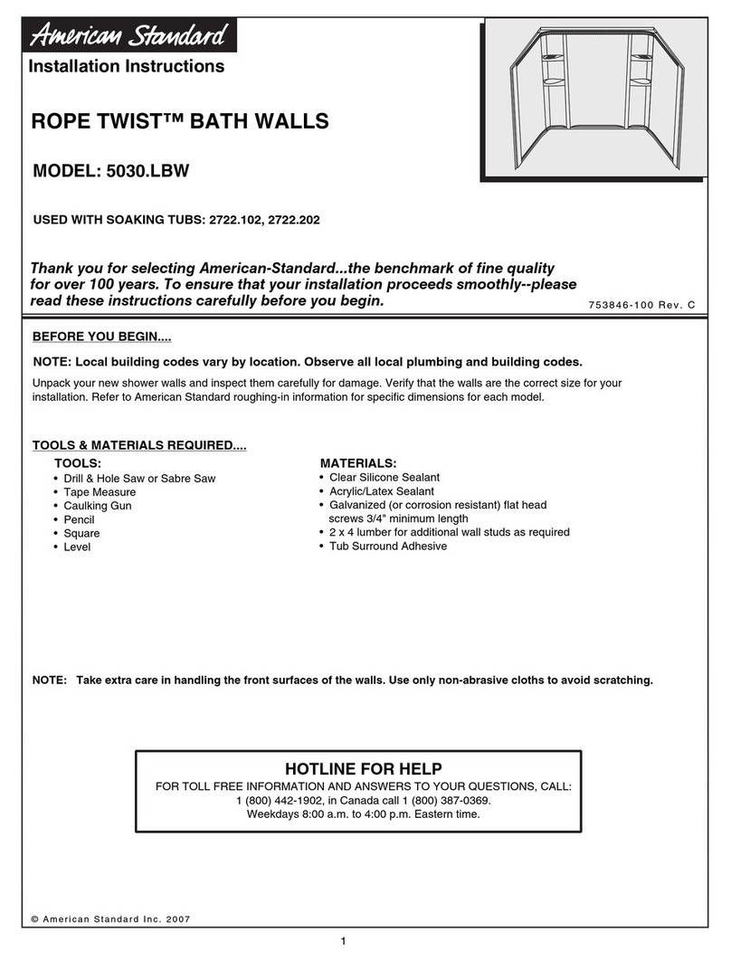 American Standard Rope Twist Bath Walls 5030.LBW User manual American Standard Rope Twist Bath Walls 5030.LBW User manual