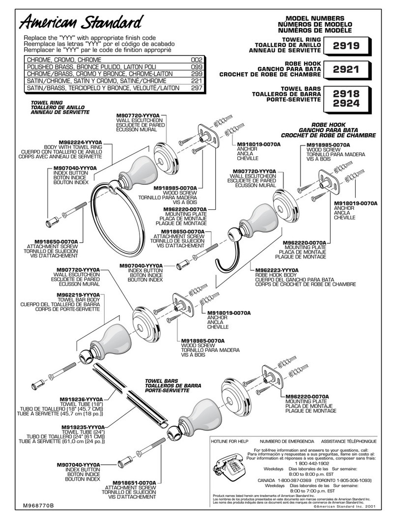American Standard Robe Hook 2921 parts list American Standard Robe Hook 2921 parts list