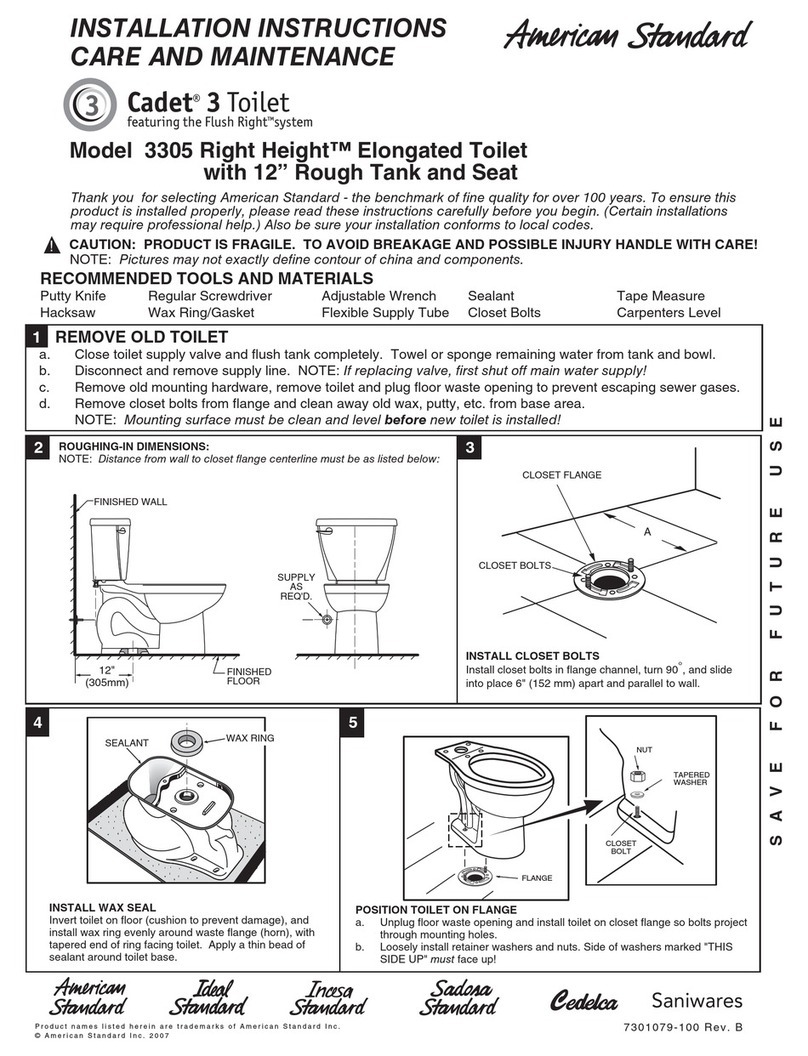 American Standard Right Height Elongated Toilet with 12" Rough Tank and Seat... installation instructions