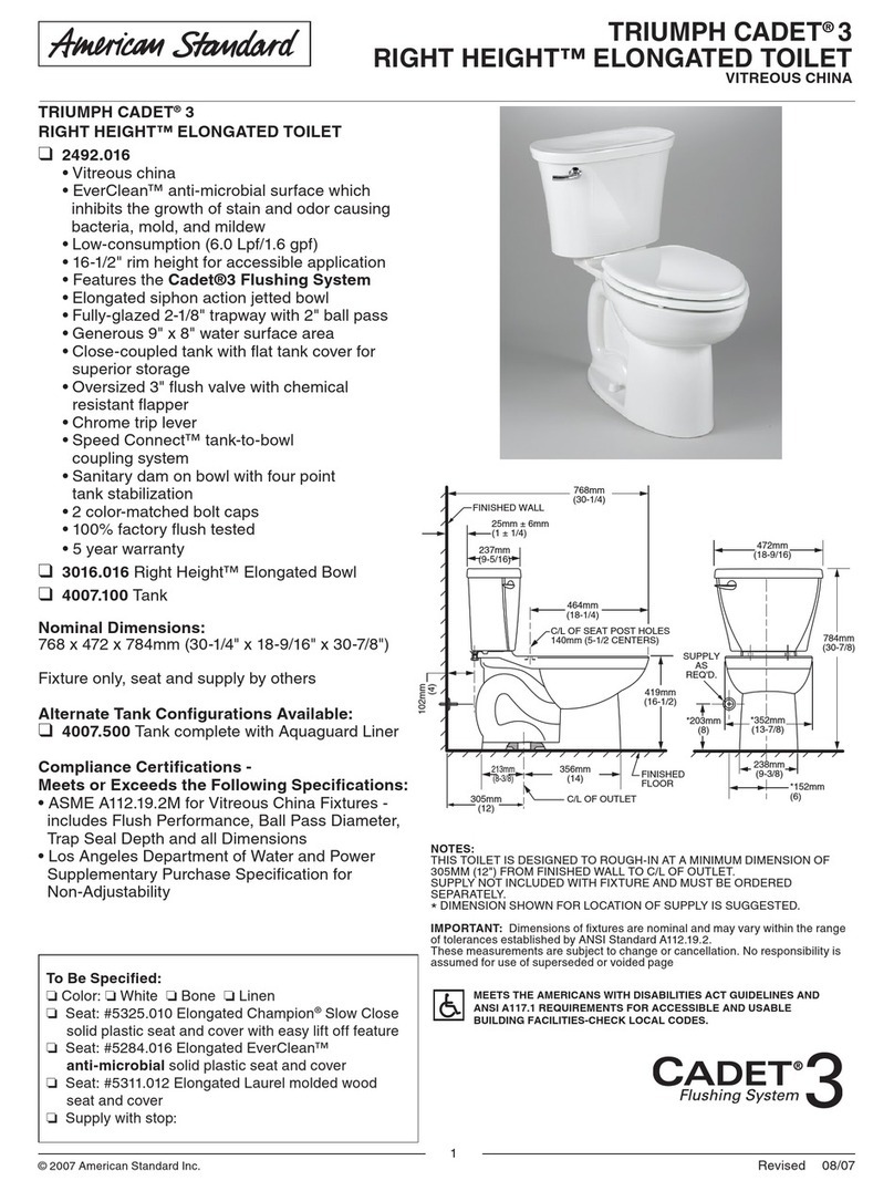 American Standard Right Height Elongated Toilet Triumph Cadet... Specifications