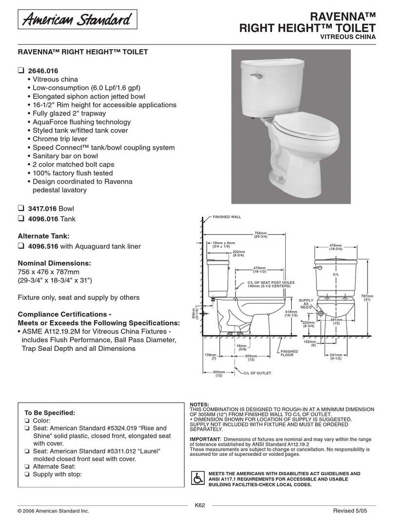 American Standard Right Height Toilet Ravenna Specifications
