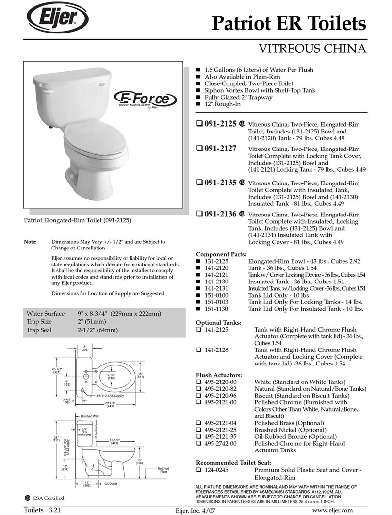 Eljer Patriot ER Toilets 091-2125 Specification sheet Eljer Patriot ER Toilets 091-2125 Specification sheet