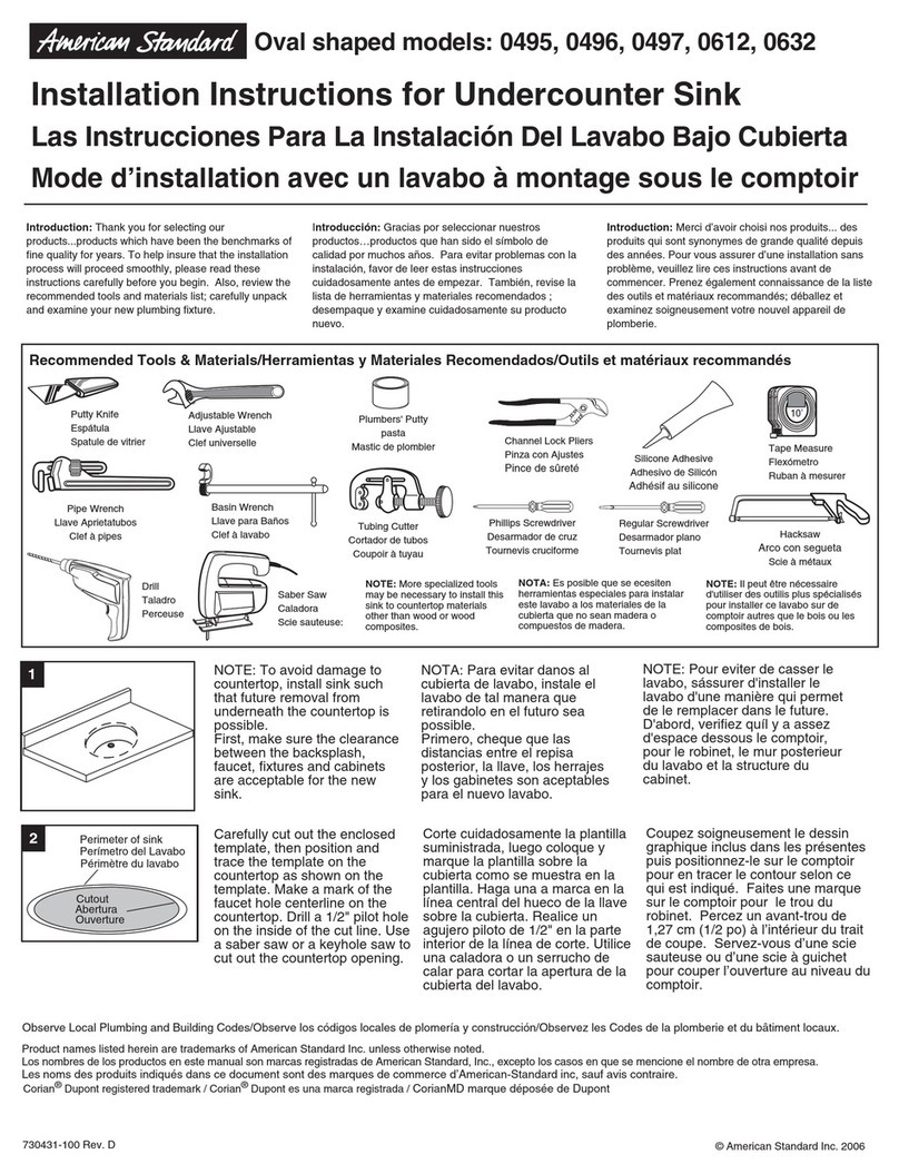 American Standard Ovalyn Undercounter Sink 0612 installation instructions American Standard Ovalyn Undercounter Sink 0612 installation instructions