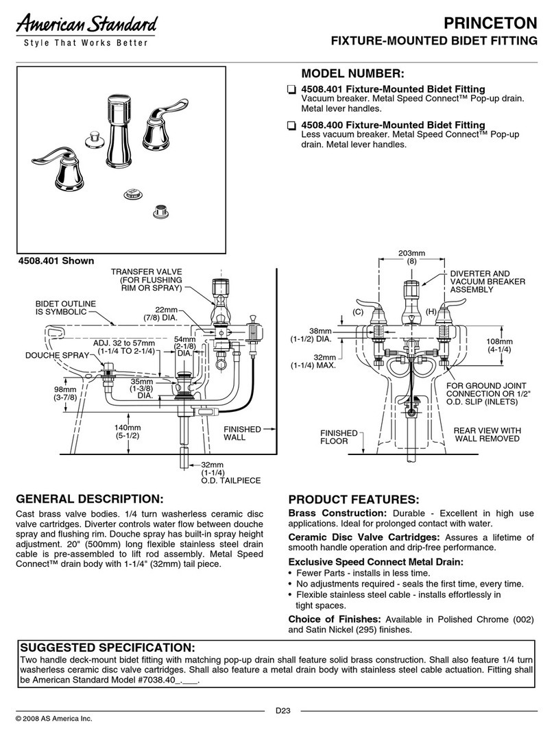 American Standard Princeton Fixture-Mounted Bidet Fitting... User manual American Standard Princeton Fixture-Mounted Bidet Fitting... User manual