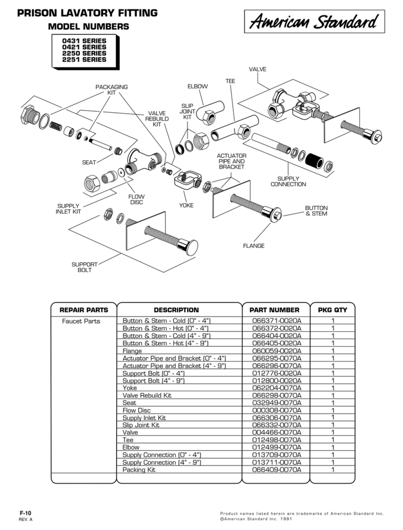 American Standard Prison Lavatory Fitting 2250 parts list American Standard Prison Lavatory Fitting 2250 parts list