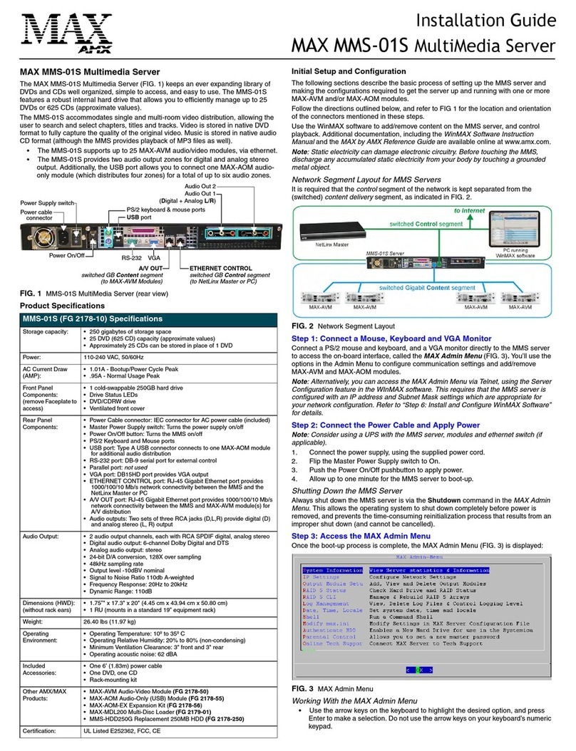 AMX Multimedia Server MAX MMS-01S User manual