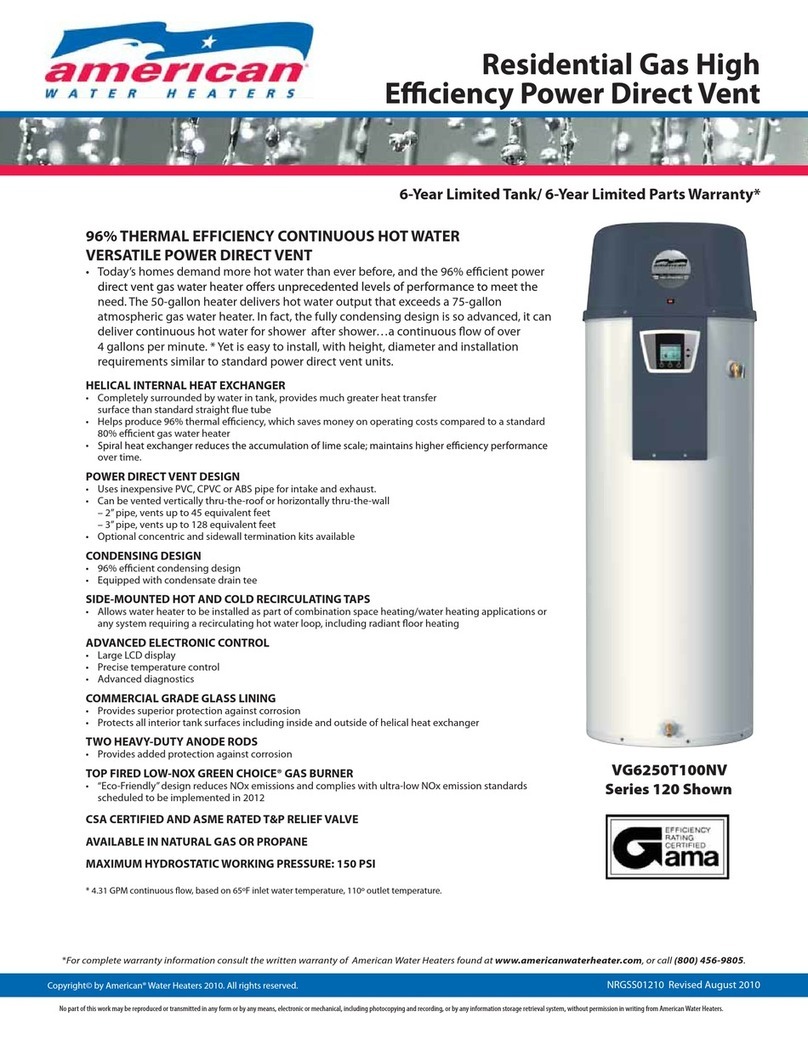 American Water Heater VG6250T100NV Specification sheet