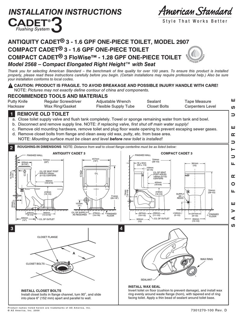 American Standard Right Height Elongated Toilet Triumph Cadet... User manual American Standard Right Height Elongated Toilet Triumph Cadet... User manual