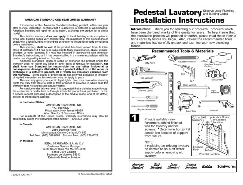 American Standard Plumbing Product User manual American Standard Plumbing Product User manual