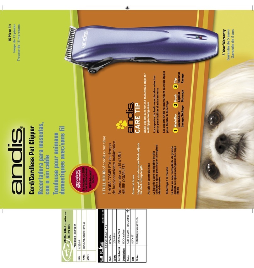 Andis Cord/Cordless Pet Clipper User manual
