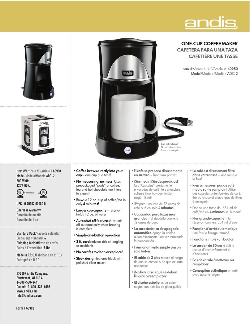 Andis One-Cup Coffee Maker 60982 User manual