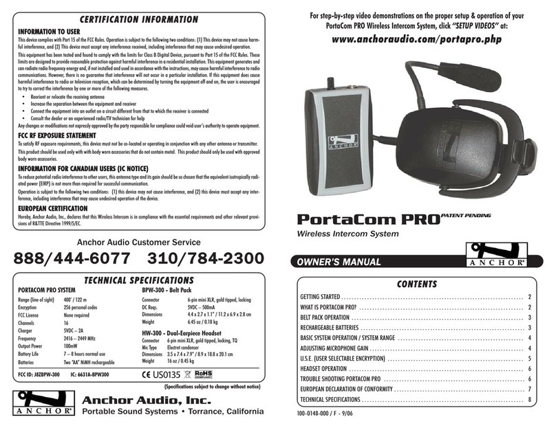 Anchor BPW-300 owner's manual