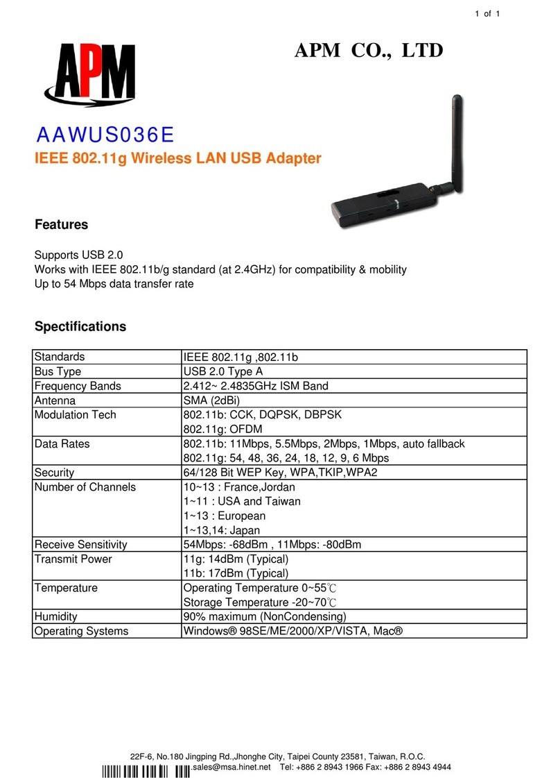 APM IEEE 802.11g Wireless LAN USB Adapter... Specifications