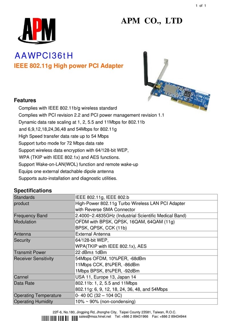 APM IEEE 802.11g High power PCI Adapter... Specifications