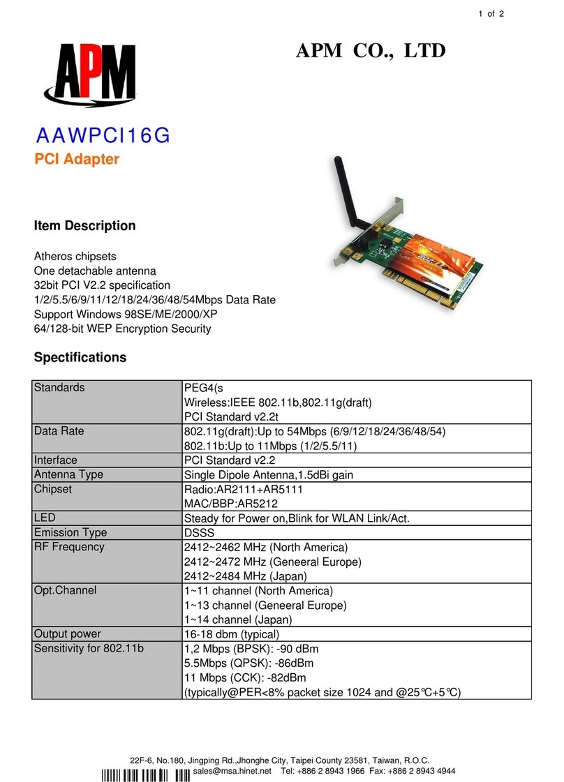 APM PCI Adapter AAWPCI16G Specifications