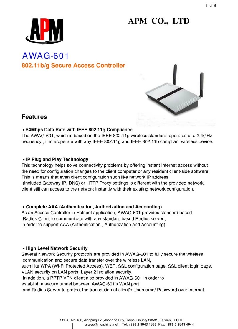 APM 802.11b/g Secure Access Controller AWAG-601 Specifications