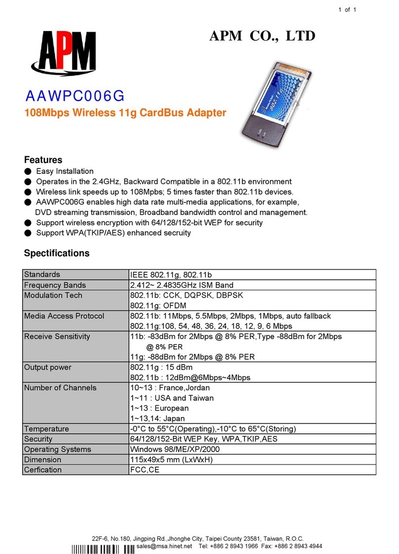 APM 108Mbps Wireless 11g CardBus Adapter... Specifications