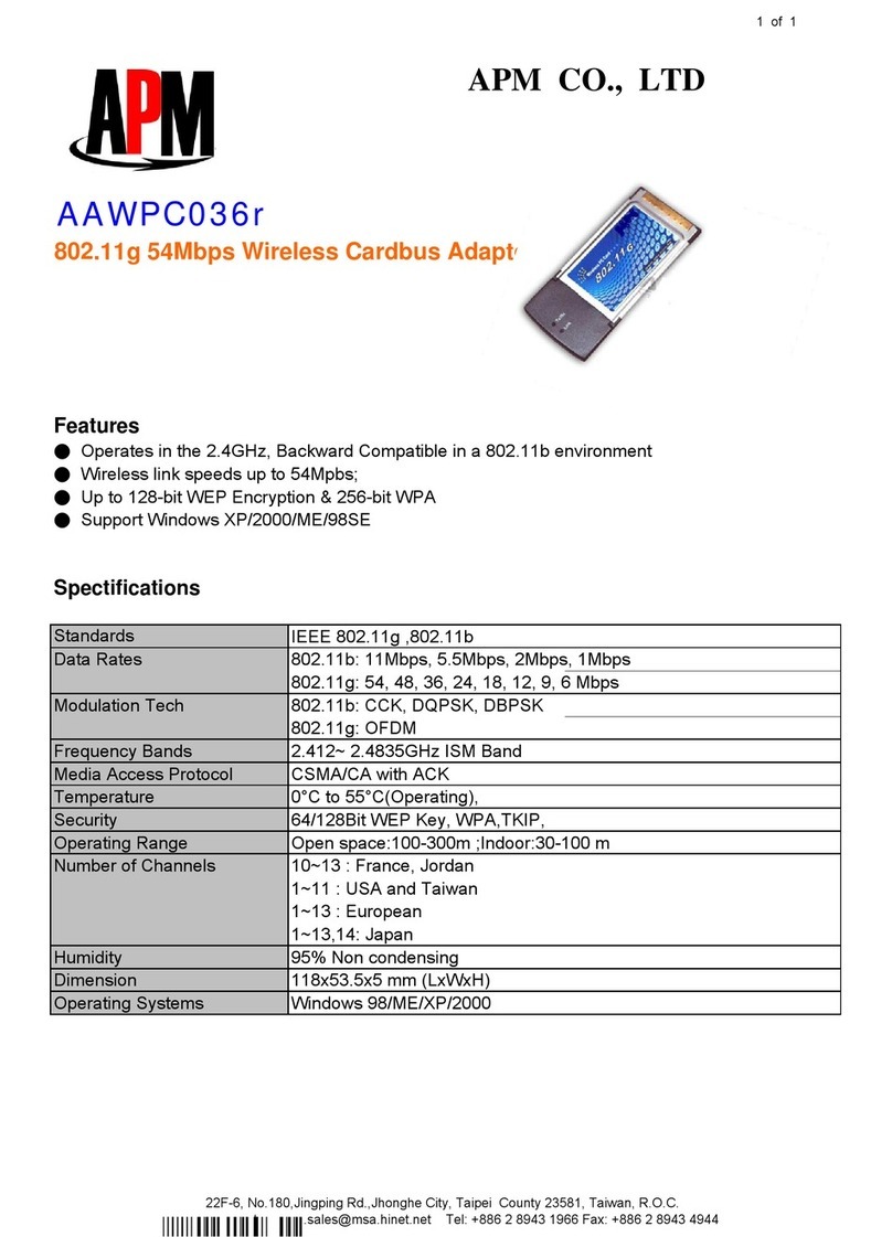 APM 802.11g 54Mbps Wireless Cardbus Adapter... User manual