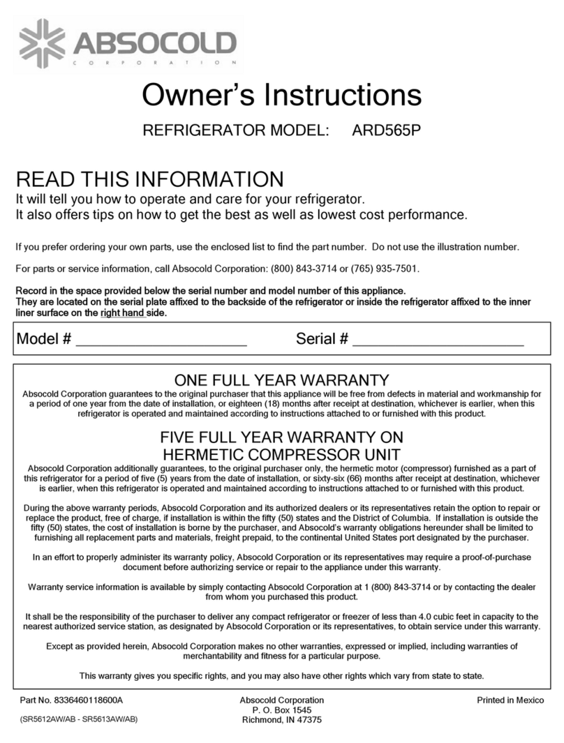 Absocold Corp ARD565P Owner's instructions