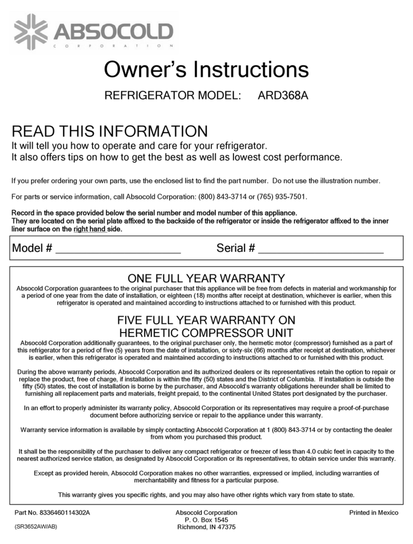 Absocold Corp ARD368A Owner's instructions