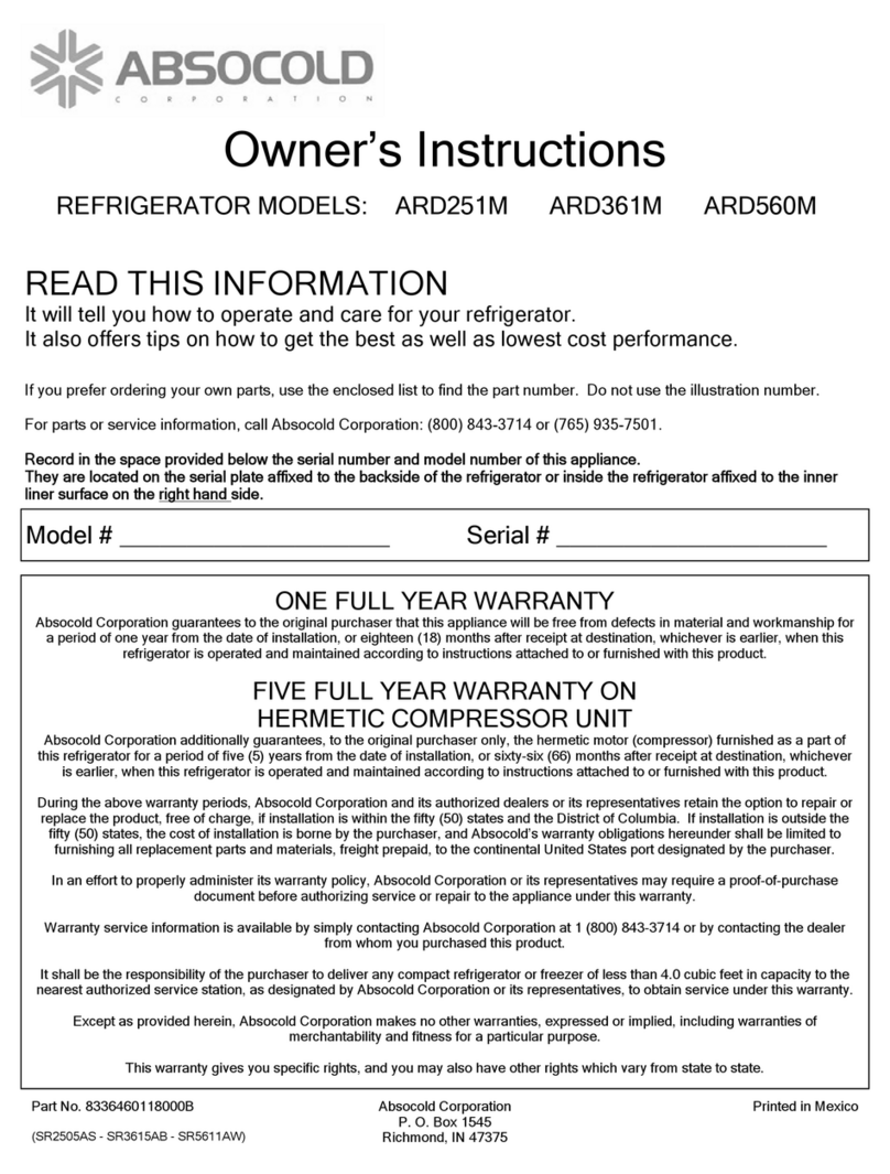 Absocold Corp ARD251M Owner's instructions