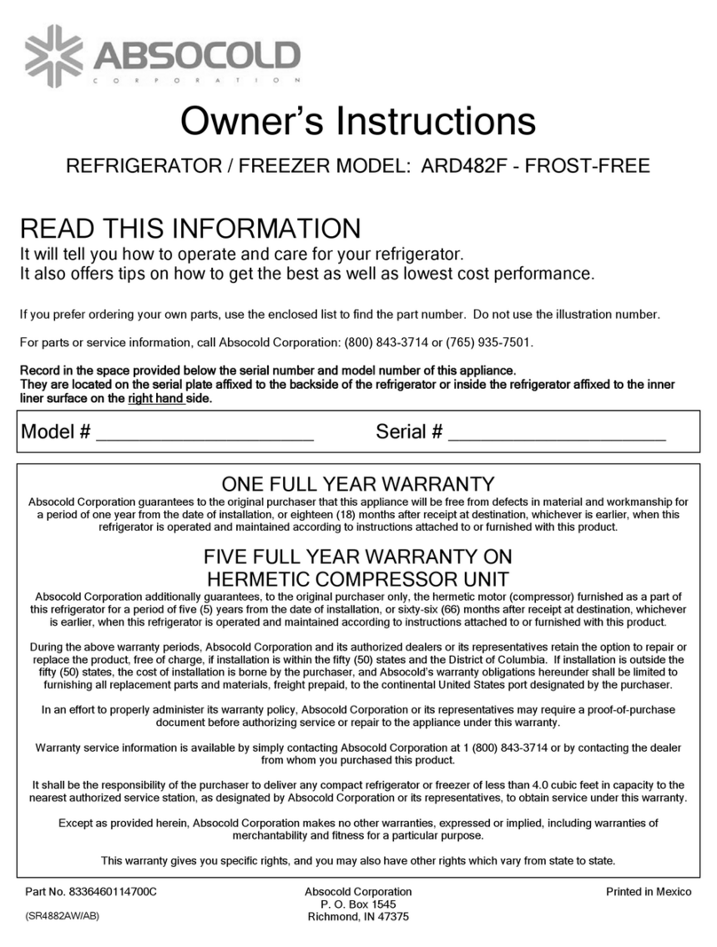 Absocold Corp ARD482F User manual Absocold Corp ARD482F User manual