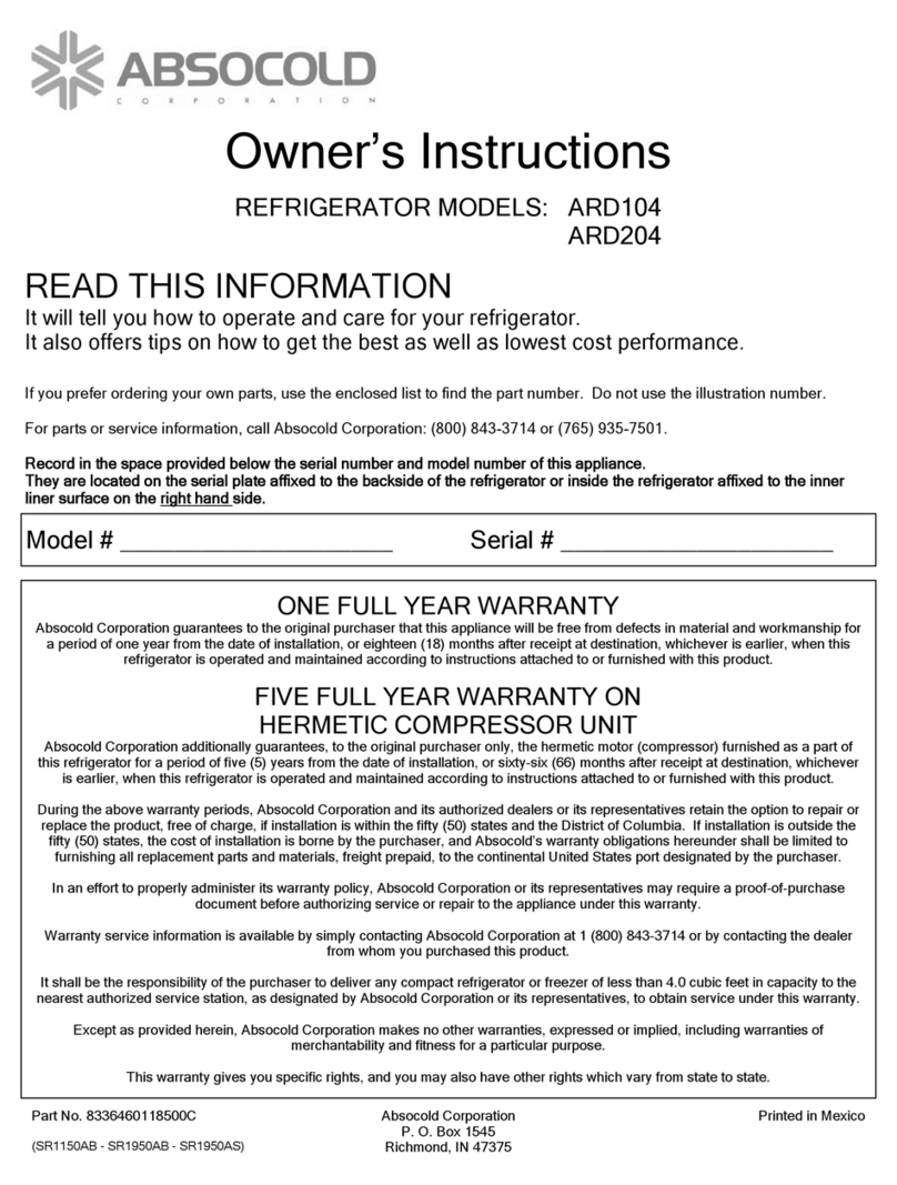 Absocold Corp ARD104 Owner's instructions