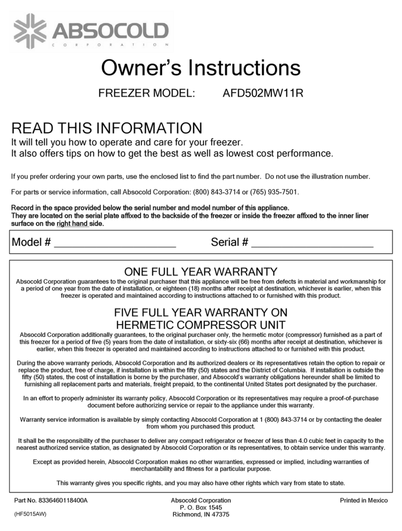 Absocold Corp AFD502MW11R Owner's instructions