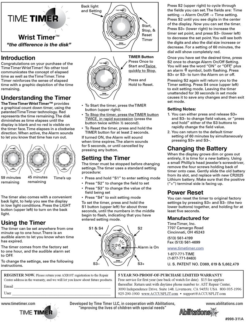 Time Timer Wrist Timer AX810T instruction manual